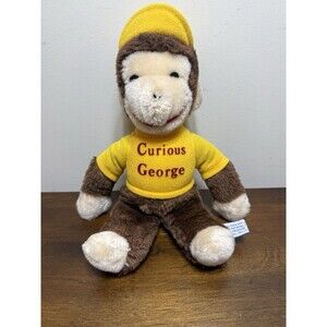 Vintage CURIOUS GEORGE Plush Stuffed Monkey 11" Yellow Shirt Hat Eden Toys USA